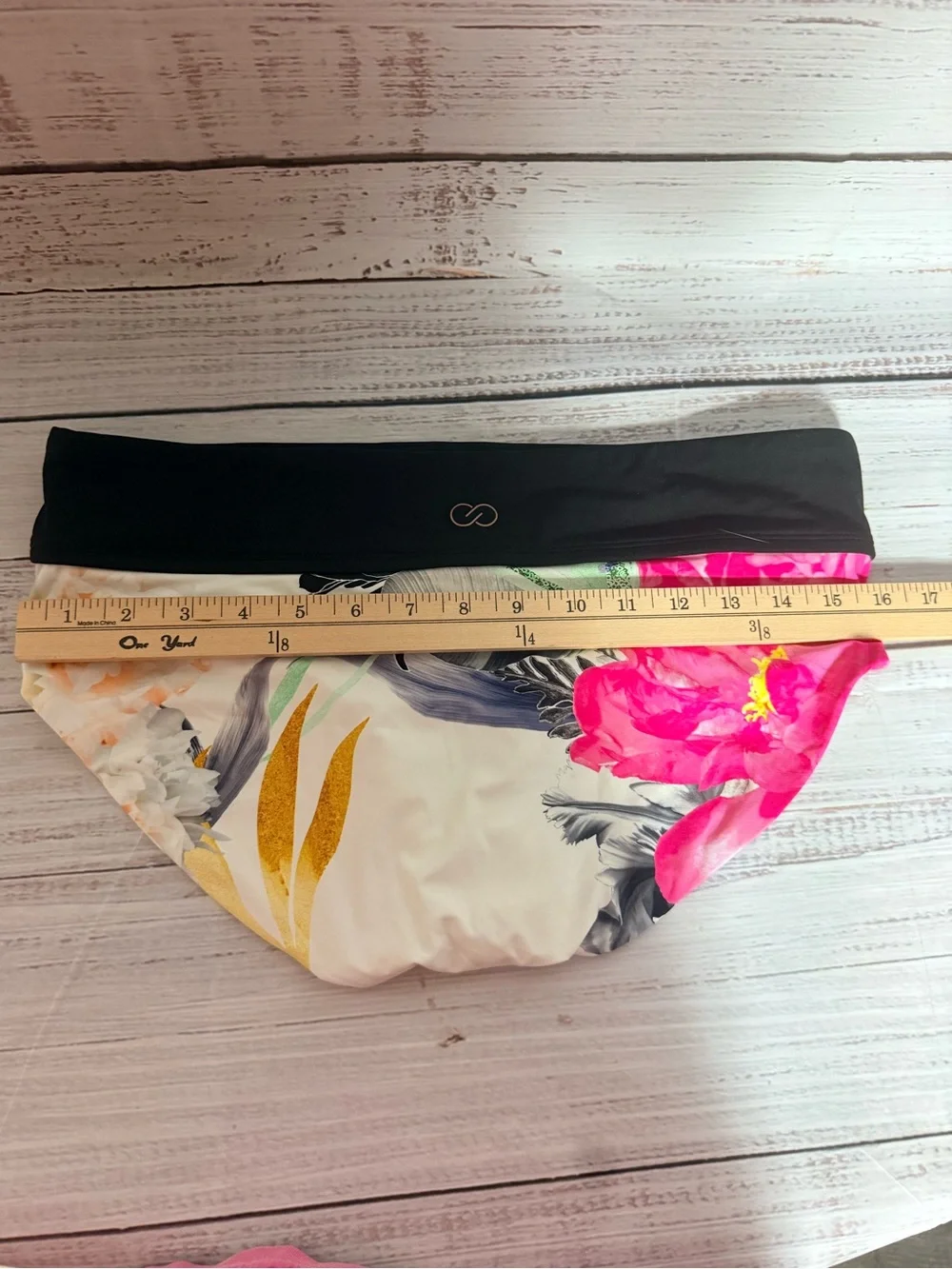 CALIA by Carrie Underwood Bikini Bottom Tropical Print Black Band Size M